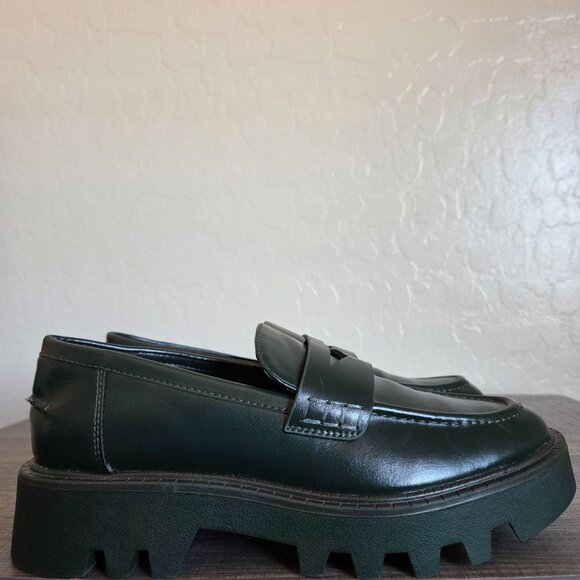 Zara Chunky Platform Loafer Shoes Dark Green Women's 6.5 EU 37 Academia Preppy - Picture 1 of 11